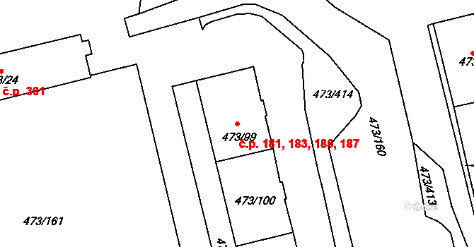 Veleslavín 181,183,186,187, Praha na parcele st. 473/99 v KÚ Veleslavín, Katastrální mapa