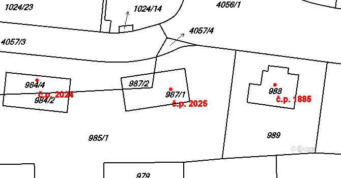 Dejvice 2025, Praha na parcele st. 987/1 v KÚ Dejvice, Katastrální mapa