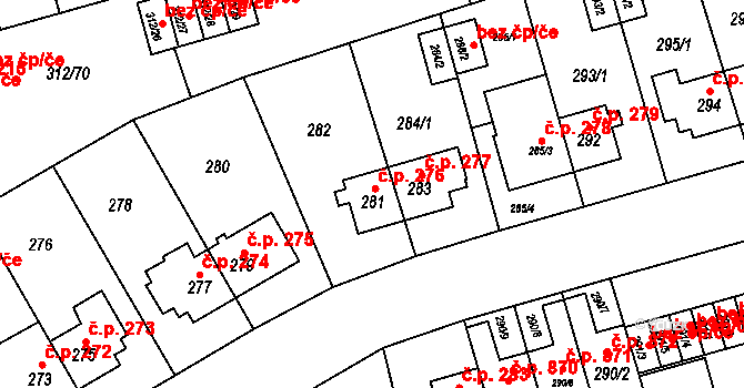 Letňany 276, Praha na parcele st. 281 v KÚ Letňany, Katastrální mapa