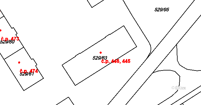 Ráj 445,446, Karviná na parcele st. 529/63 v KÚ Ráj, Katastrální mapa