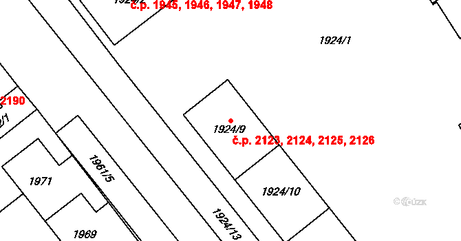 Východní Předměstí 2123,2124,2125,2126, Plzeň na parcele st. 1924/9 v KÚ Plzeň, Katastrální mapa