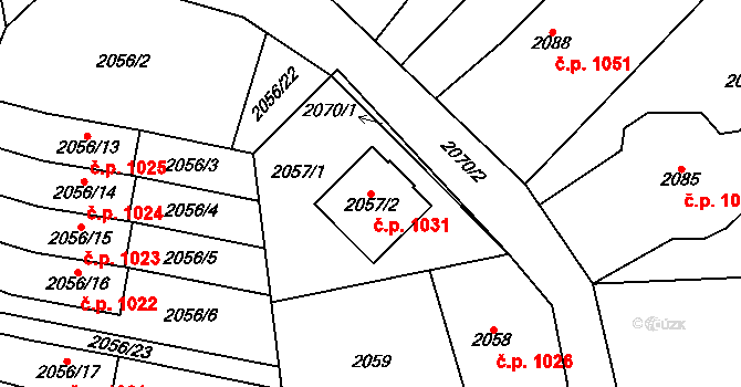 Bludovice 1031, Havířov na parcele st. 2057/2 v KÚ Bludovice, Katastrální mapa