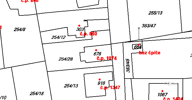 Rudná 1074 na parcele st. 678 v KÚ Hořelice, Katastrální mapa