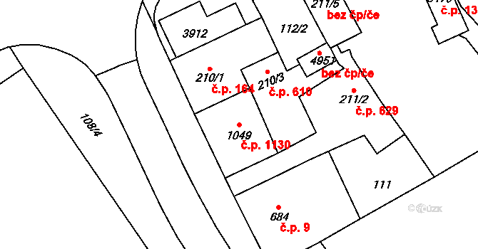 Nové Město 1130, Rokycany na parcele st. 1049 v KÚ Rokycany, Katastrální mapa