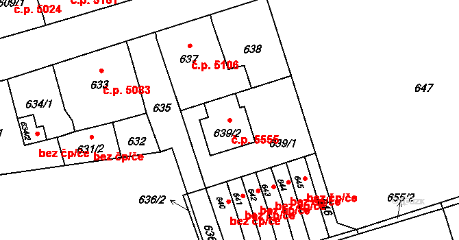 Třebovice 5555, Ostrava na parcele st. 639/2 v KÚ Třebovice ve Slezsku, Katastrální mapa