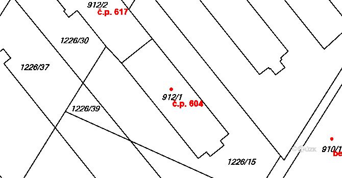 Dolní Bečva 604 na parcele st. 912/1 v KÚ Dolní Bečva, Katastrální mapa