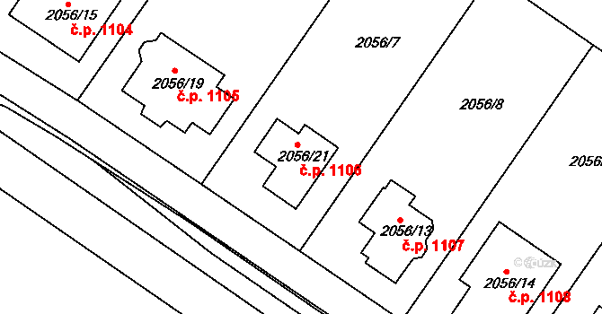 Jemnice 1106 na parcele st. 2056/21 v KÚ Jemnice, Katastrální mapa