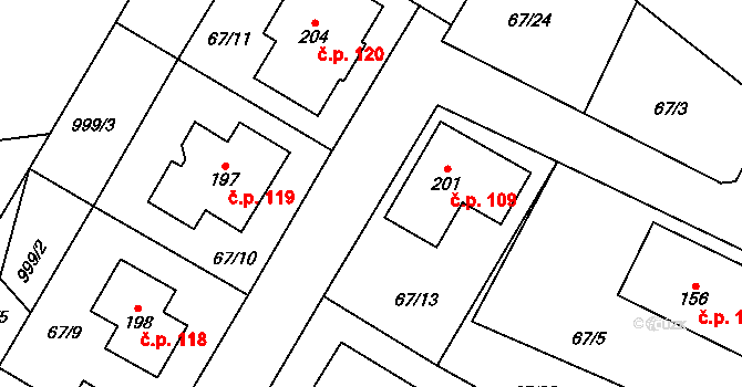 Radenín 109 na parcele st. 201 v KÚ Radenín, Katastrální mapa