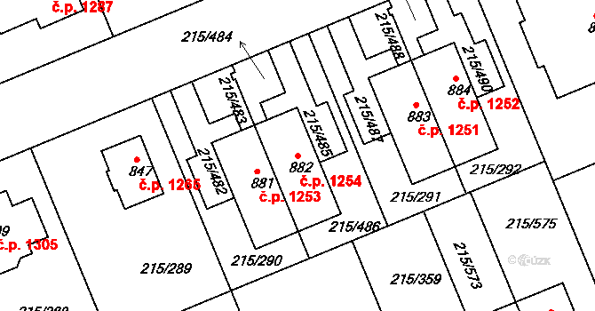 Rudná 1254 na parcele st. 882 v KÚ Hořelice, Katastrální mapa