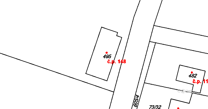 Byškovice 148, Neratovice na parcele st. 495 v KÚ Byškovice, Katastrální mapa