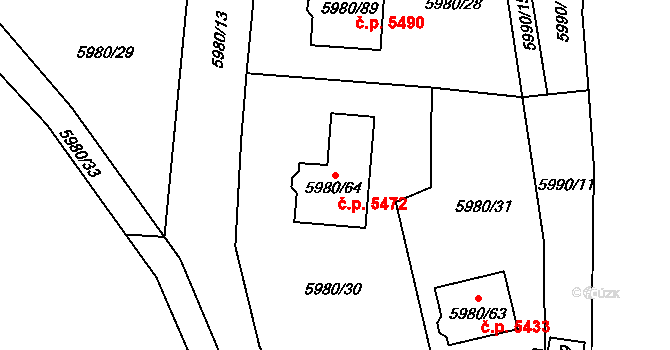 Chomutov 5472 na parcele st. 5980/64 v KÚ Chomutov I, Katastrální mapa