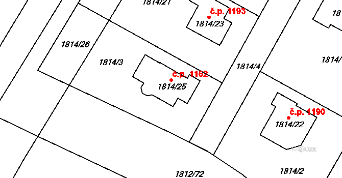 Kosmonosy 1162 na parcele st. 1814/25 v KÚ Kosmonosy, Katastrální mapa