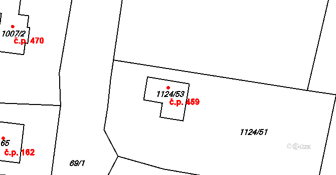 Zádveřice 459, Zádveřice-Raková na parcele st. 1124/53 v KÚ Zádveřice, Katastrální mapa