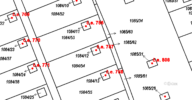 Štětí 757 na parcele st. 1084/12 v KÚ Štětí I, Katastrální mapa