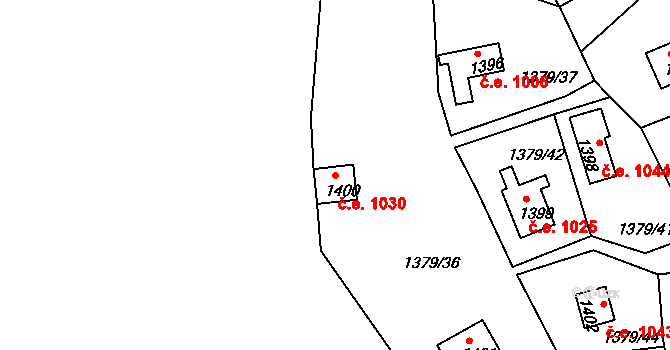 Postoloprty 1030 na parcele st. 1400 v KÚ Postoloprty, Katastrální mapa