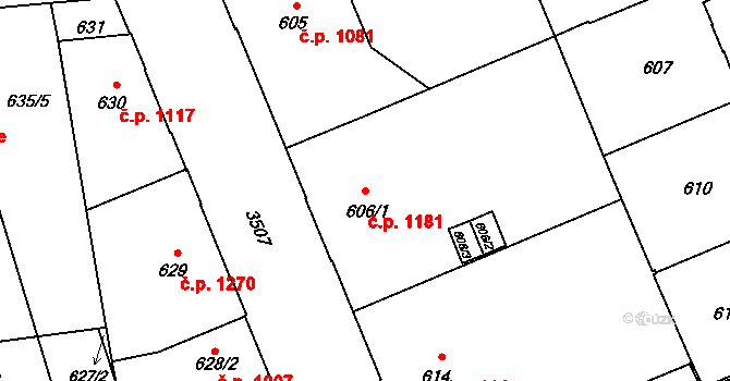 Moravská Ostrava 1181, Ostrava na parcele st. 606/1 v KÚ Moravská Ostrava, Katastrální mapa