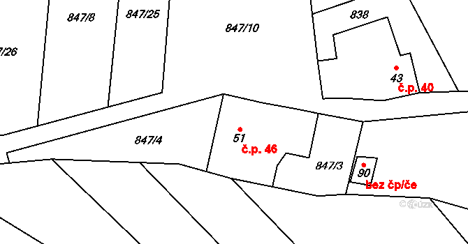 Horní Radslavice 46 na parcele st. 51 v KÚ Horní Radslavice, Katastrální mapa