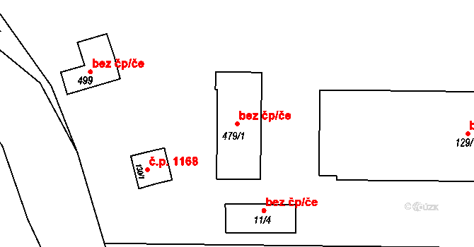 Uničov 40897583 na parcele st. 479/1 v KÚ Brníčko, Katastrální mapa