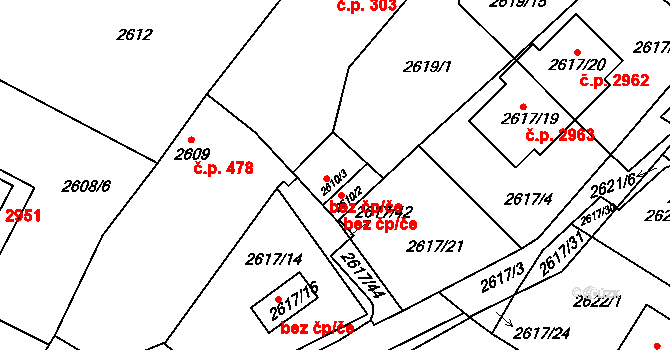 Teplice 43136583 na parcele st. 2610/3 v KÚ Teplice, Katastrální mapa