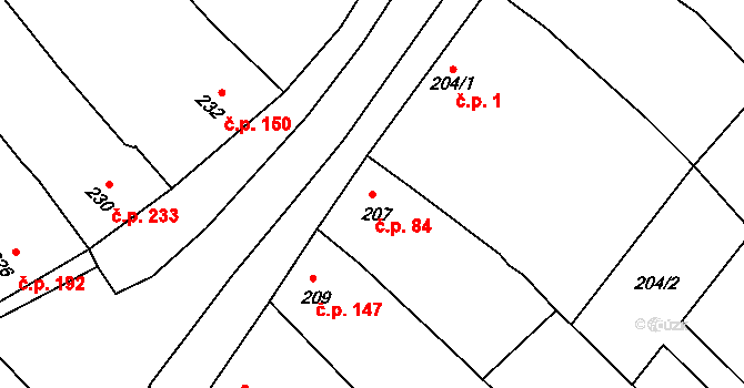 Kobeřice u Brna 84 na parcele st. 207 v KÚ Kobeřice u Brna, Katastrální mapa