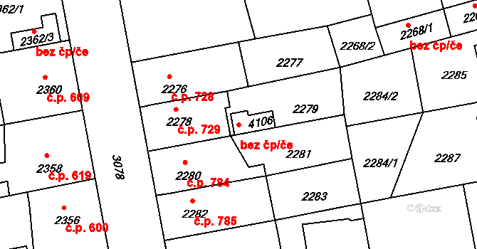 Čelákovice 49623583 na parcele st. 4106 v KÚ Čelákovice, Katastrální mapa