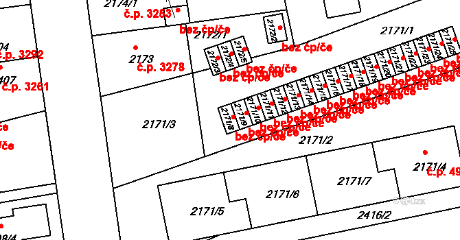 Chomutov 2018 na parcele st. 2171/8 v KÚ Chomutov II, Katastrální mapa