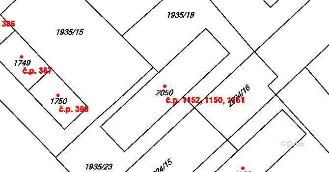 Hlinsko 1150,1151,1152 na parcele st. 2050 v KÚ Hlinsko v Čechách, Katastrální mapa