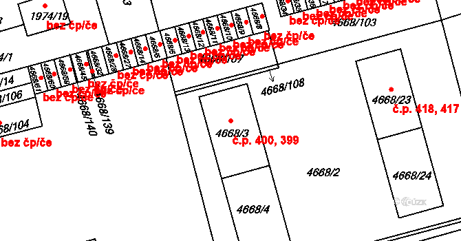 Pražské Předměstí 399,400, Vysoké Mýto na parcele st. 4668/3 v KÚ Vysoké Mýto, Katastrální mapa