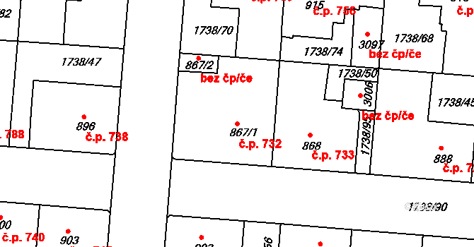 Slaný 732 na parcele st. 867/1 v KÚ Slaný, Katastrální mapa