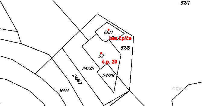 Vřesice 20, Sulíkov na parcele st. 27 v KÚ Vřesice, Katastrální mapa