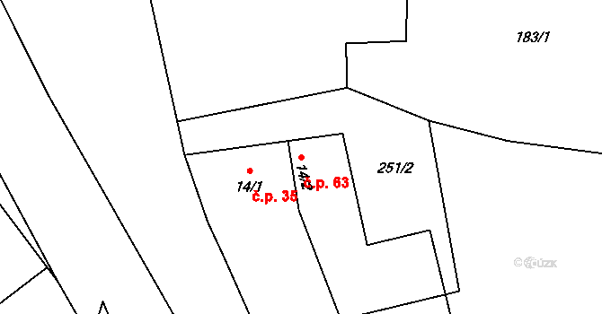Chroboly 63 na parcele st. 14/2 v KÚ Chroboly, Katastrální mapa