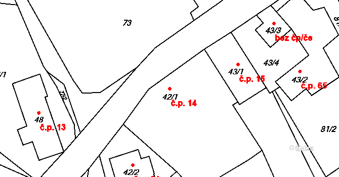 Vyšehoří 14 na parcele st. 42/1 v KÚ Vyšehoří, Katastrální mapa
