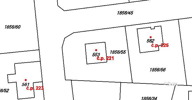 Bečov 221 na parcele st. 553 v KÚ Bečov u Mostu, Katastrální mapa