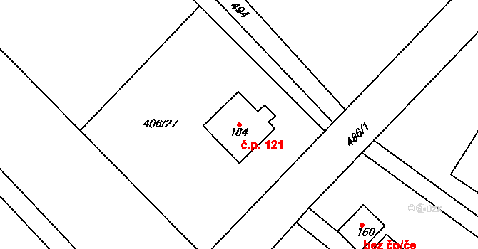 Hájov 121, Příbor na parcele st. 184 v KÚ Hájov, Katastrální mapa