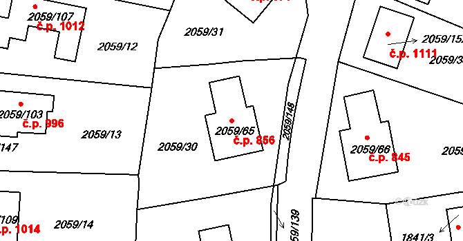 Odry 856 na parcele st. 2059/65 v KÚ Odry, Katastrální mapa