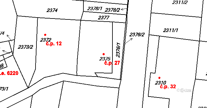 Vodná 27, Kamenice nad Lipou na parcele st. 2375 v KÚ Kamenice nad Lipou, Katastrální mapa