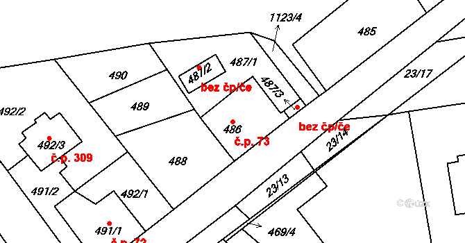 Senec 73, Zruč-Senec na parcele st. 486 v KÚ Senec u Plzně, Katastrální mapa