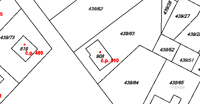 Opatovice nad Labem 510 na parcele st. 908 v KÚ Opatovice nad Labem, Katastrální mapa