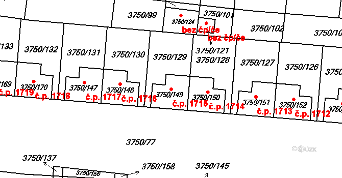 Slavkov u Brna 1715 na parcele st. 3750/149 v KÚ Slavkov u Brna, Katastrální mapa