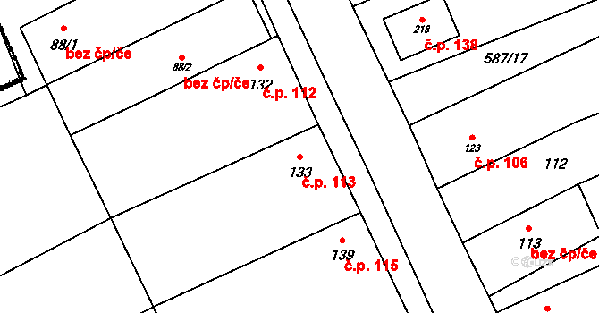 Strojetice 113, Kryry na parcele st. 133 v KÚ Strojetice u Podbořan, Katastrální mapa