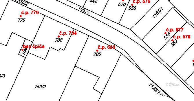 Červený Kostelec 696 na parcele st. 705 v KÚ Červený Kostelec, Katastrální mapa