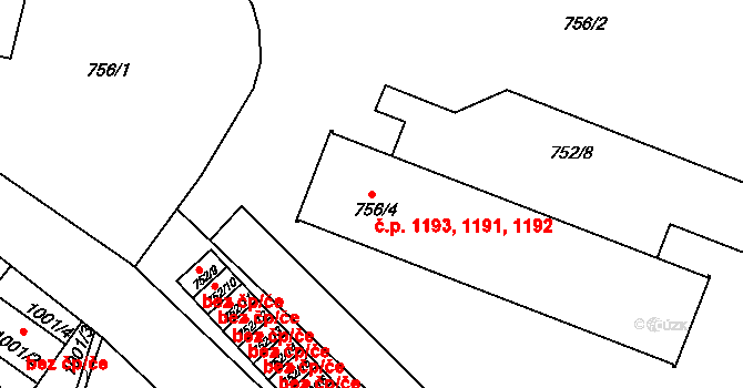 Kostelec nad Orlicí 1191,1192,1193 na parcele st. 756/4 v KÚ Kostelec nad Orlicí, Katastrální mapa