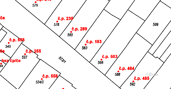 Hrušky 153 na parcele st. 583 v KÚ Hrušky, Katastrální mapa