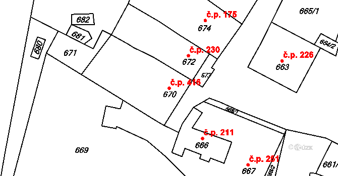 Šitbořice 416 na parcele st. 670 v KÚ Šitbořice, Katastrální mapa