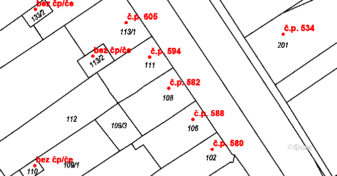 Valtice 582 na parcele st. 108 v KÚ Valtice, Katastrální mapa