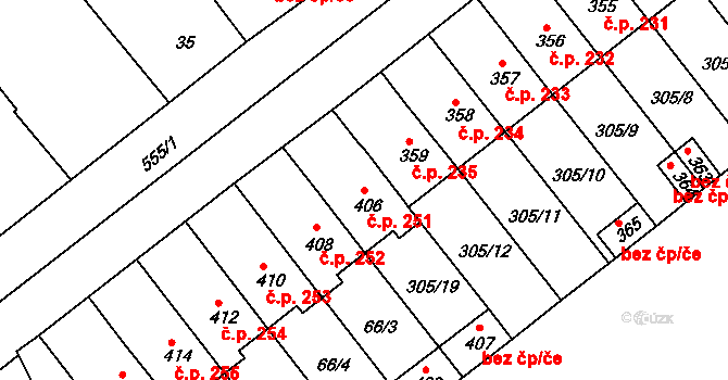 Hrubčice 251 na parcele st. 406 v KÚ Hrubčice, Katastrální mapa