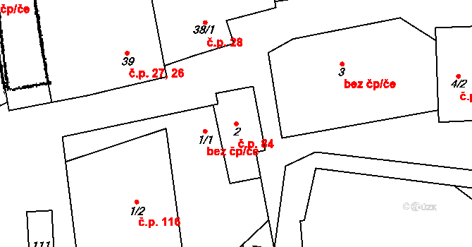 Lančov 84 na parcele st. 2 v KÚ Lančov, Katastrální mapa