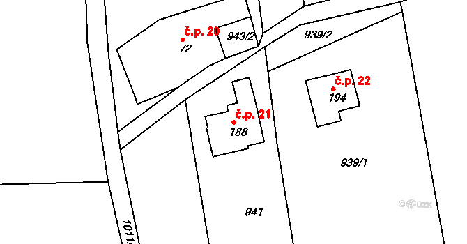 Rožany 21, Šluknov na parcele st. 188 v KÚ Rožany, Katastrální mapa