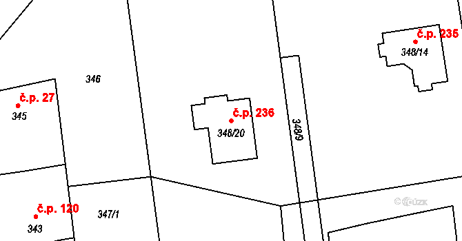 Dolní Datyně 236, Havířov na parcele st. 348/20 v KÚ Dolní Datyně, Katastrální mapa