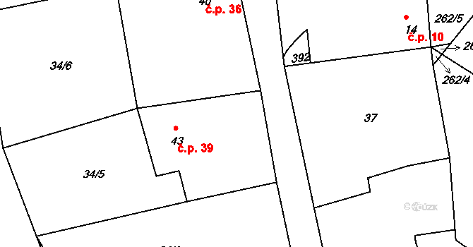 Snopoušovy 39, Dolní Lukavice na parcele st. 43 v KÚ Snopoušovy, Katastrální mapa